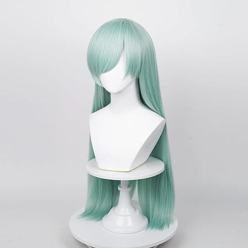Probeauty Long Green Cosplay Wig Mint Anime Striaght Wigs + Hair Cap for Halloween Costume Party thumbnail 8