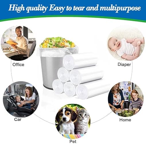 0.5 Gallon 250 pcs Mini Clear Trash Bags, Tiny Strong Garbage Bags,Small Plastic Bags for Desktop Trash Bin, Tiny Bathroom Trash Can Bin Liners,Mini Bags for Waste Basket Liner,Fit 2 Liters-Clear thumbnail 5