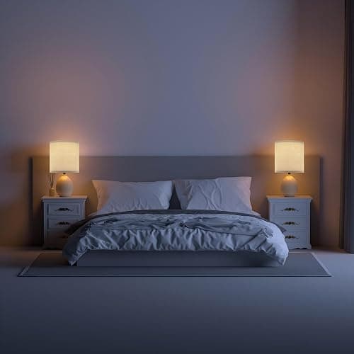 Dawnwake 18.5" Table Lamp Set of 2 for Living Room Bedroom, Bedside Lamps for Night Stands, Desk Nightstand Lamp Dimmable, Modern Linen Cream Ceramic Lamps (Cream) thumbnail 7
