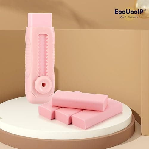 4+1 Pack Rubber Pink Erasers Sliding Retractable Eraser, Large Pink Erasers, Soft Cute Eraser, Large Pencil Eraser for School Office Art Drawing Pencil Eraser for Kids thumbnail 5