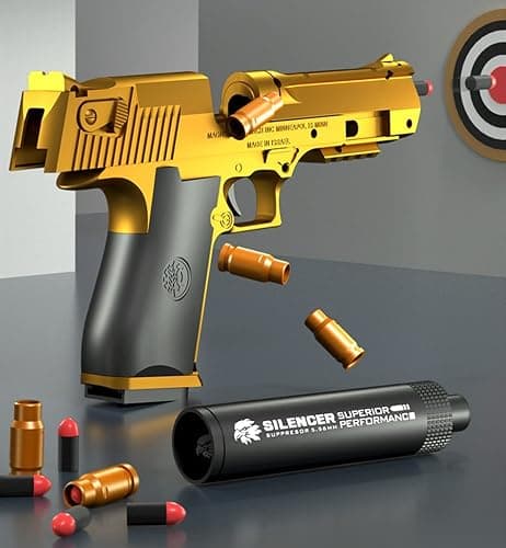 Pistolet jouet avec balles souples avec chargeur éjectable et balles - Pistolet jouet taille 1: 1 avec chargeur d'aspect réel, pour une formation à la sécurité ou un cadeau unique (or) thumbnail 2