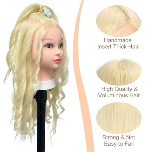 Opini Mannequin Head with Real Human Hair 80% 26 Inch Hair Mannequins to Practice on Doll Heads for Hair Styling with Clamp and Tools Cosmetology Mannequin Head（ #613 Blond） thumbnail 2