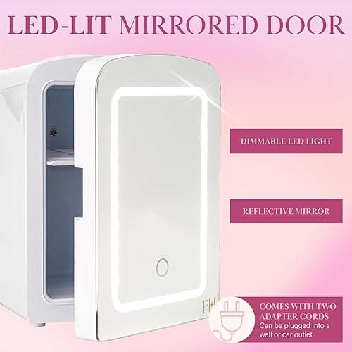 Paris Hilton Mini Refrigerator and Personal Beauty Fridge, Mirrored Door with Dimmable LED Light, Thermoelectric Cooling and Warming Function for All Cosmetics and Skincare Needs, 4-Liter, White - White thumbnail 6