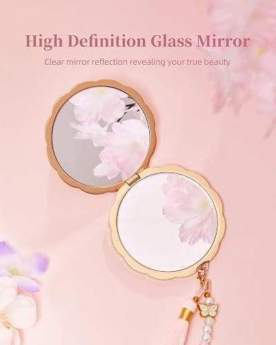 Imperblooms Twelve Flower Goddesses Compact Mirror, Mini Makeup Mirror with Small 2X Magnifying, Portable Double Sided Pocket Mirror for Purse, Pink Gifts for Women Girls thumbnail 5