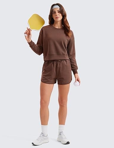 CRZ YOGA Womens SoftAura Crewneck Sweatshirt Long Sleeve Workout Casual Pullover Basic Fall Tops - Large - Coffee Brown thumbnail 5