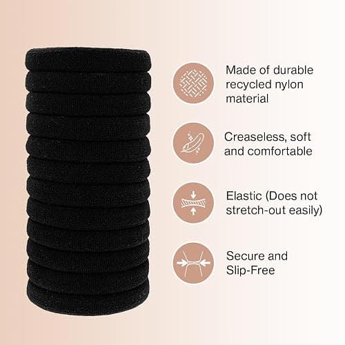 Kitsch Nylon Hair Ties No Damage - Stretchable Elastics for Strong All-Day Hold, Ponytail Holders | Hair Accessories for Women & Girls | Ideal Gifts for Women - Black, 12 Pcs thumbnail 3