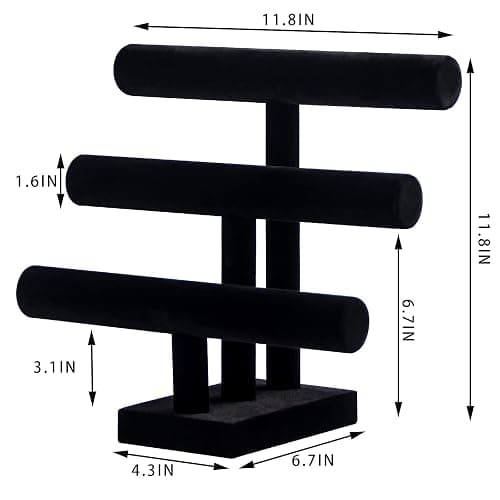 Pengup 3 Tier Bracelet Holder,Bracelet Display Stand,Black Velvet Jewelry Organizer Displays for Necklace Scrunchies Watches Hair Ties. thumbnail 3