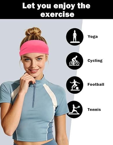 6 Pack Sport Headbands for Men & Women, Sweat Wicking Workout Sweatband, Bright Hairband for Running, Cycling, Football, Yoga thumbnail 4