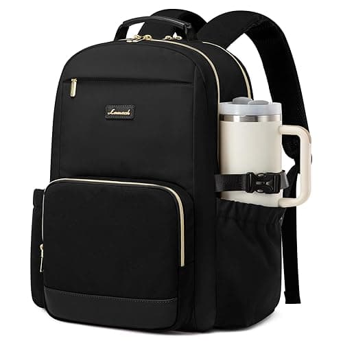 LOVEVOOK Laptop Backpack for Women with Pouch Pocket for Large Capacity Cup,15.6 Inch Laptop Computer Bag Travel Backpack Purse,Waterproof Work Business Backpack College Teacher Bags,Black - Image 1