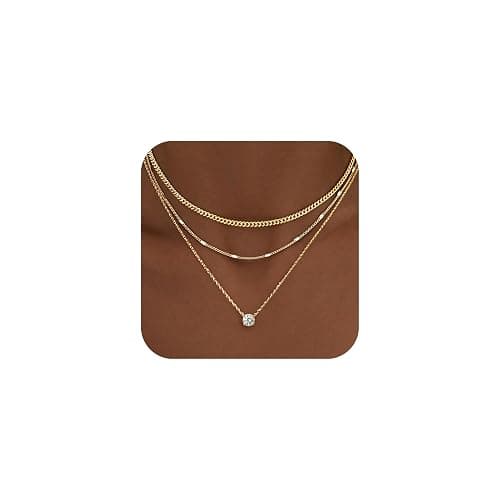 WomenGifts Layered Gold Necklaces for Women, 14K Gold Sterling Silver Plated Dainty Pendant Necklace Set with Cubic Zirconia Circle, Chunky Stackable Cuban Chain Choker, Trendy Personalized Birthstone Jewelry Gift Non Tarnish thumbnail 9