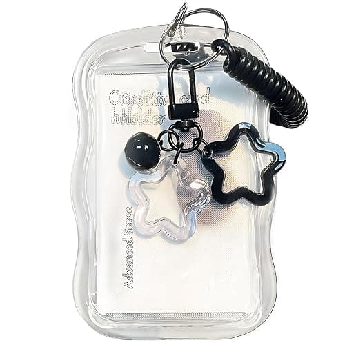 IPEWOEF 1Pcs Cute Photocard Holder Keychain Kpop Photo Card Holder Star Wave Photocard Keychain Transparent Pc Holder Creative Photocards Holder for Bus Student Card Photo Protector - Image 1