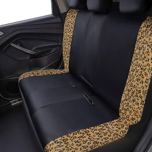 Flying Banner car seat Covers Protects Leopard Printing Velvet Faux Leather Carbon Fiber Front and Rear Bench (Leopard Brown Black, Full Set - 8PCS) thumbnail 5