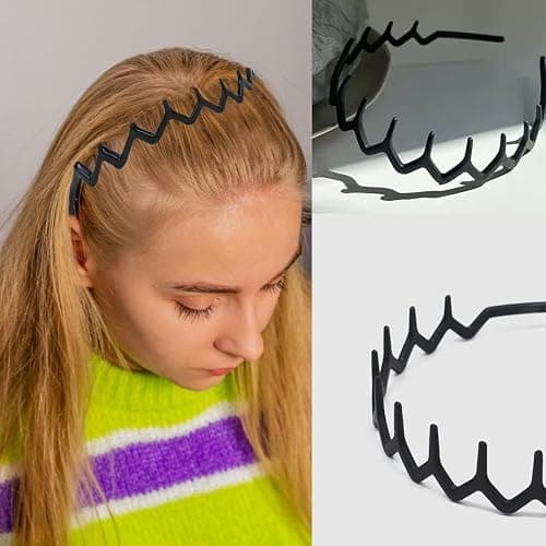 ULTIMUTE 8 PCS Fashion No Slip Effortless Plastic Headbands with Teeth Comb Black Skinny Hair Accessories Bands for Women Men Teen Girls, Matte Black thumbnail 7