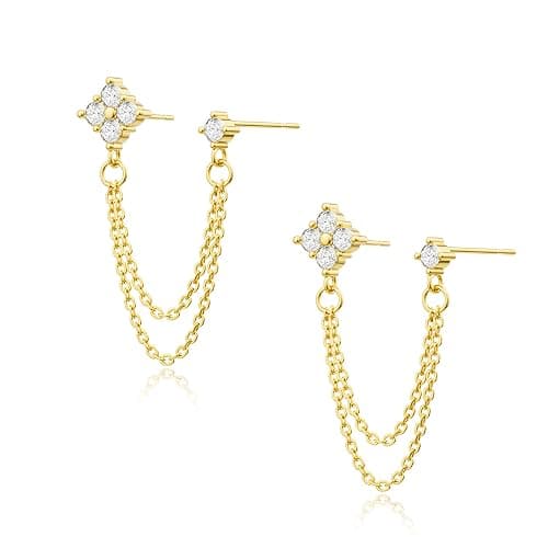 Freekiss Gold Chain Studs Earrings for Women Trendy: Hypoallergenic 14K Gold Plated Dangle Earrings Dainty Small Long Chain Earring Set Fashion Gold Jewelry for Women - Image 1