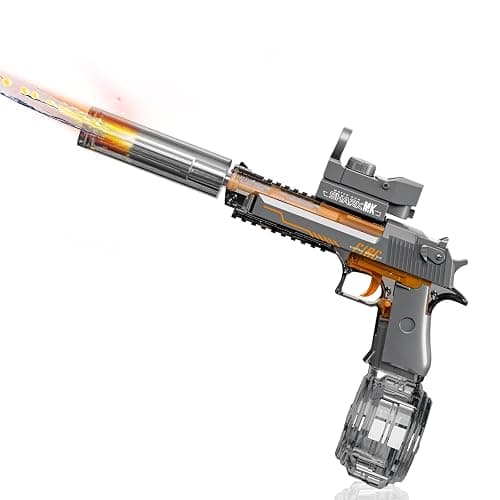 UROINT Electric Water Gun Toy, Automatic Squirt Blaster Pistol Kids, Adults | Realistic LED Light-Up Long Range Pistol. Rechargeable Watergun Black Outdoor Pool Beach Ideal gift for kid 6+ adults summer. - Image 1