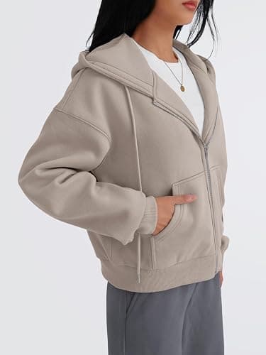 Trendy Queen Zip Up Hoodies For Women Cropped Sweatshirts Fall Fashion Outfits 2025 Y2k Fleece Teen Girls Clothes thumbnail 3
