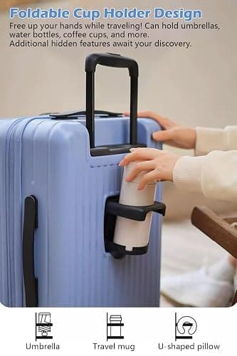 HotWay 20 Inch Expandable Carry On Luggage with Cup Holder, Hardside TSA Approved Luggage with Spinner Wheels, Top Opening Suitcase For Travel, White thumbnail 6