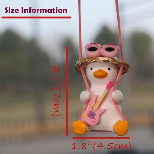 Gmngis Rear View Mirror Hanging Accessories of Swinging Duck Cool Swinging Duck Car Hanging Ornament Pendant Interior Rearview Mirror Decoration (White-Pink Duck) thumbnail 5