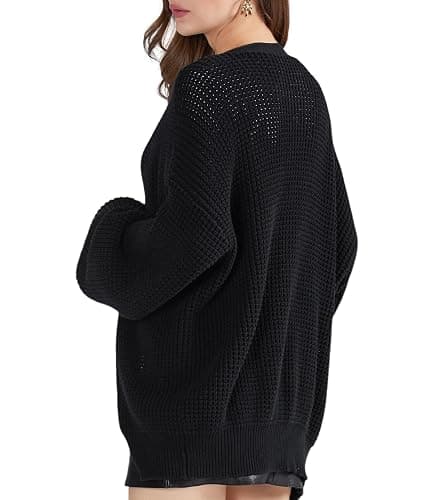 QUALFORT Women's Oversized 100% Cotton Cardigan Sweater | Long Sleeve V Neck Button Down Open Front Knit Outerwear thumbnail 4