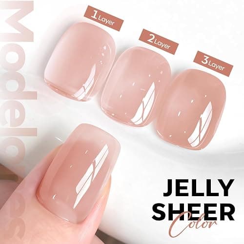modelones Nude Gel Polish Jelly Natural Pink Gel Nail Polish | French Tip Base Color Translucent Soak Off U V Soap Nails for Nail Art Manicure at Home 15ML thumbnail 2