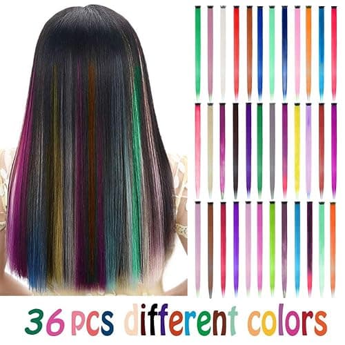 EuTengHao 36 Packs Colored Clip in Hair Extensions 22'' Colorful Straight Hair Extensions Clip in for Women and Kids Multi-Colors Party Highlights Streak Synthetic Hairpieces (36 Colors Set) - Straight 36 Colors thumbnail 2
