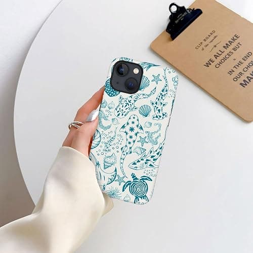 Case for iPhone 14,Fits Frosted Case Design for Girl Women,Sharks Turtles Shells Seaweed Green thumbnail 5