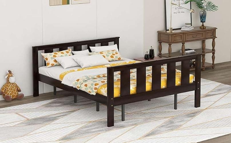 Queen Size Espresso Wood Platform Bed Frame with Headboard and Footboard - Sturdy and Stylish Bedroom Furniture for Enhanced Comfort and Modern Aesthetics thumbnail 9