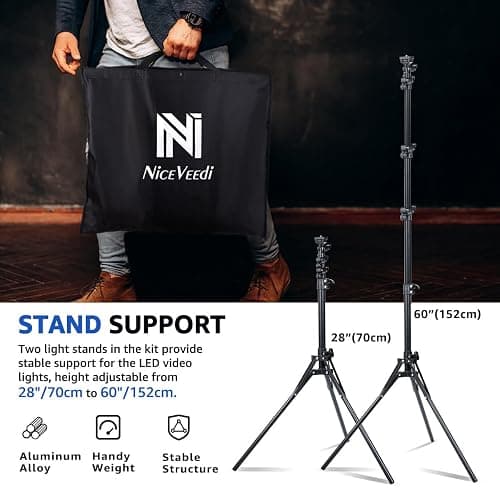 2-Pack LED Video Light Kit, NiceVeedi Studio Light, 2800-6500K Dimmable Photography Lighting Kit with Tripod Stand&Phone Holder, 73" Stream Light for Video Recording, Game Streaming, YouTube… - 15W-2 Pack thumbnail 7
