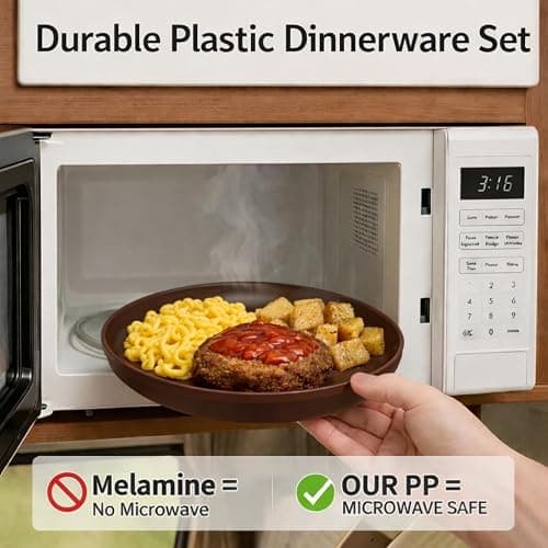 40 Piece Plastic Dinnerware Set for 8 with Cutlery, Unbreakable Plates and Bowls Set, Dishwasher & Microwave Safe Reusable Dish Set for Camping, RV, Outdoor Kitchen, Apartment Dining, Brown thumbnail 4