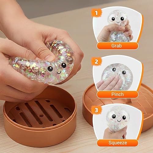 Giant Dumpling Squishy, 2026 Soft Dumpling Stress Ball with Steamer Box, Easter Gift Squeeze Stress Relief Sensory Figure Decor for Desk Office Home Relaxation (White+Gold) thumbnail 6