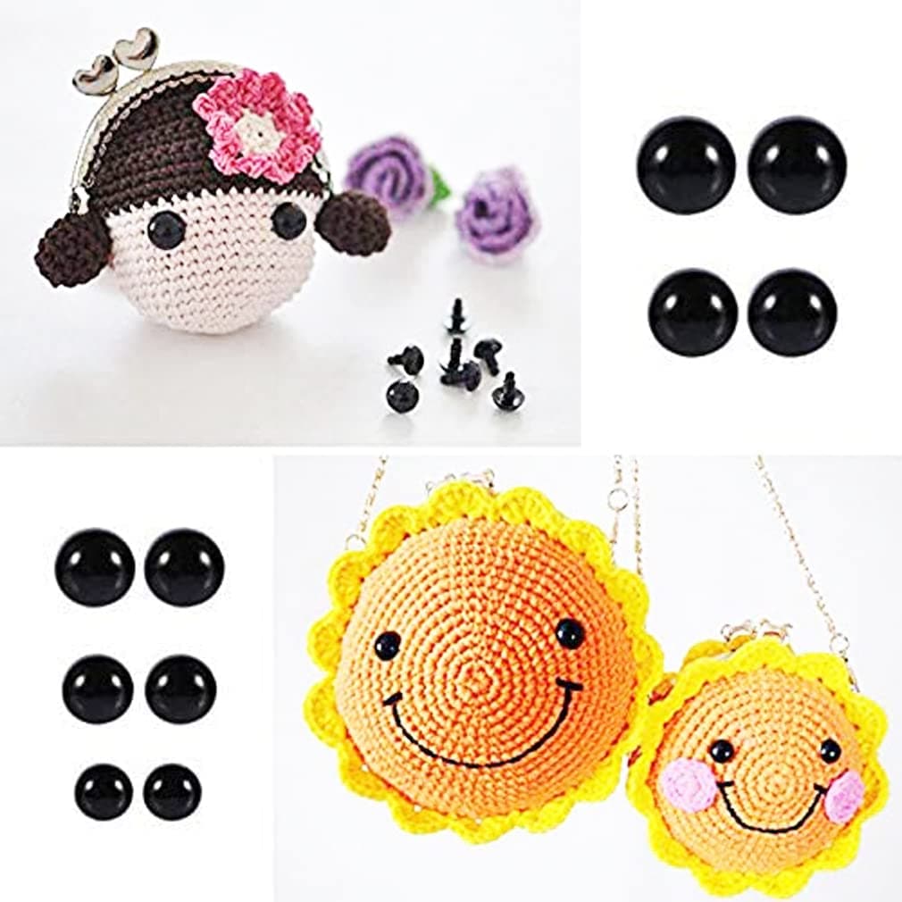 Haobase 100pcs 6-12mm Plastic Safety Eyes Black Solid Eyes with Washers for Teddy, Bear, Doll, Puppet and Crafts thumbnail 4