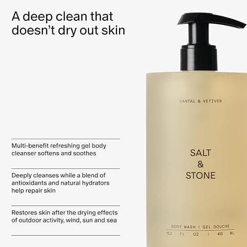 Salt & Stone Antioxidant-Rich Body Wash - Santal & Vetiver | Cleanse, Nourish & Soften Skin with Niacinamide & Hyaluronic Acid | Free From Parabens, Sulfates & Phthalates (15.2 fl oz) thumbnail 5
