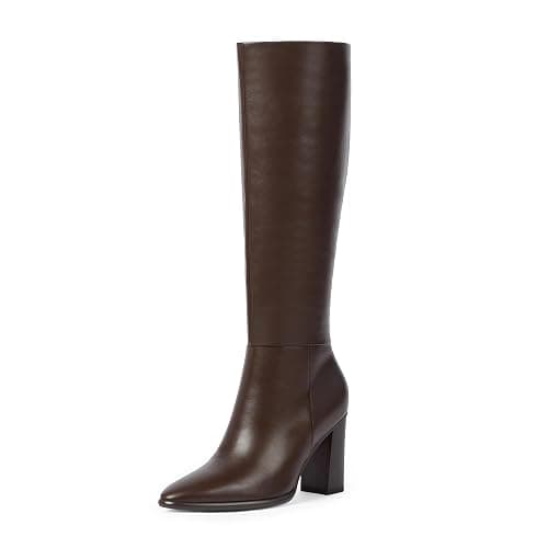 Easyfox Knee High Boots Women Pointed Toe Chunky Heel Fall Tall Boots Side Zipper Faux Leather Long Boots for Women - Image 1