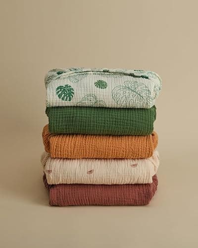 Blissful Diary Muslin Crib Sheets for Girl Boy, Boho Neutral Soft Cotton Baby Sheet for 52''x28'' Standard Crib Mattress, 2 Pack(Monstera&Dark Green) thumbnail 6