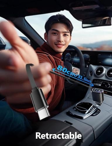 Retractable Car Charger with Starlight, 66W Starlight in Car roof 4 in 1 Retractable Car Phone Charger Adapter, Fast Charging USB C Cable, Compatible with iPhone 17/16/15/14/13/12 thumbnail 2