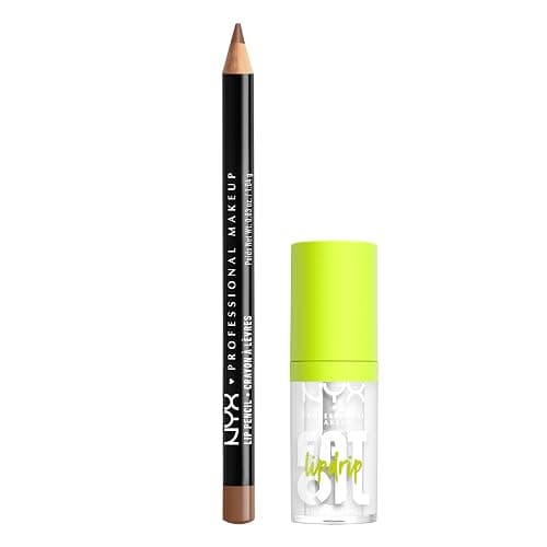 NYX Professional Makeup Kit Labbra con Matita Slim Lip e Gloss Fat Oil Lip Drip, Labbra Definite e Idratate, Finish Extra Brillante, Tonalità: Nude Truffle, My Main - Image 1