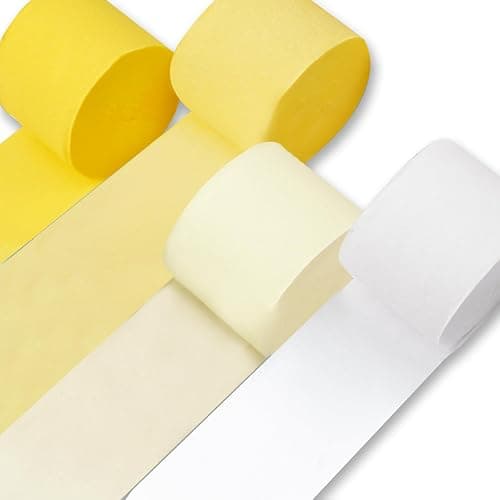 PartyWoo Yellow Crepe Paper Streamers 4pcs 328ft Pack of Pastel Yellow Pearl White Crepe Paper Streamers for Birthday Graduation Engagement Baby Shower Summer Sunflower Little Cutie Party Decorations - Image 1