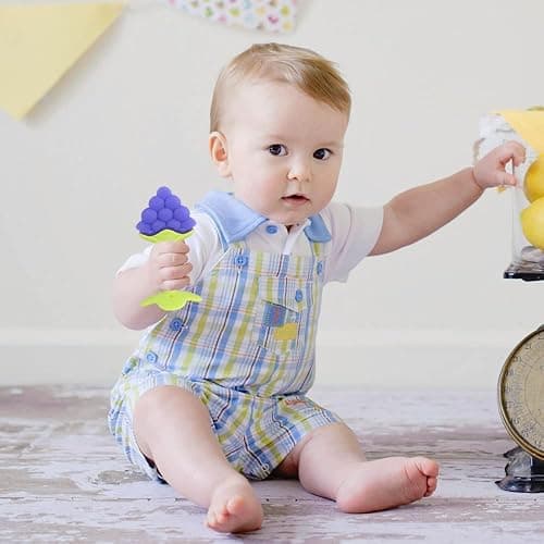 Chuya Teething Toys (4 Pack) Teething Toy for Baby, Teach Teeth Brushing ,BPA-Free,Chew Toy for Infants Toddlers Silicone Baby Teethers Giraffe Fruit Teething Stick for Babies 3 Months+ thumbnail 2