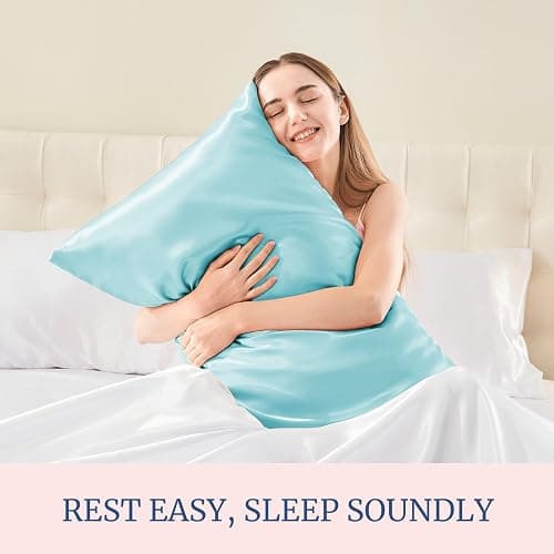 BEDELITE Satin Pillowcase for Hair and Skin, Super Soft and Cooling Similar to Silk Pillow Cases 2 Pack with Envelope Closure, Gift for Women Men(20"x26" Standard Size, Blue) thumbnail 5