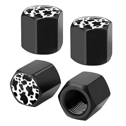 NYTKL 4 PCS Tire Valve Stem Caps, Cute Cow Print Airtight Dust Proof Tire Valve Covers, Corrosion Resistant Aluminum Wheel Stem Caps for Cars, Trucks, SUVs (Cow Print) - Image 1