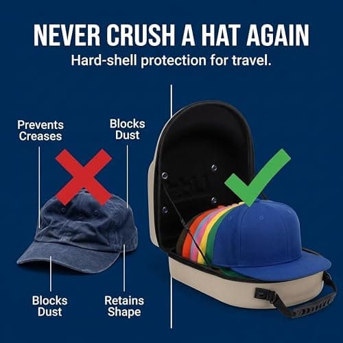 Lids Hat Travel Case – Baseball Cap Carrier for 6 Hats, Durable Black Exterior with Light Blue Interior, Storage with Handle & Adjustable Shoulder Strap, Hard Hat Organizer for Travel & Closet thumbnail 5