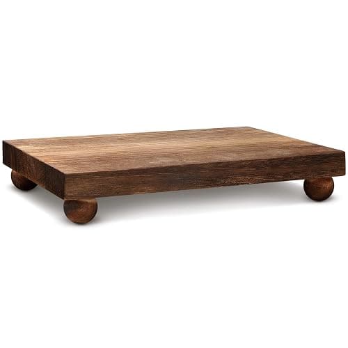 Amyhill Wood Pedestal Stand Kitchen Soap Tray Farmhouse Wooden Riser Stand for Kitchen Bathroom Counter Table Decor Plant Candle Vases Display (Dark Brown, 12 x 7 inch) - Image 1