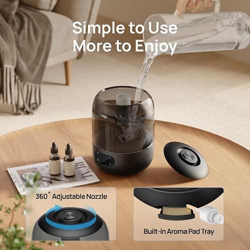 Dreo Humidifiers for Bedroom, 3L Top Fill 30H & 26dB Quiet Runtime for Large Room, Cool Mist Ultrasonic Humidifier with Humidity Sensor, Night Light for Home, Baby, Nursery, Plants, 360° Nozzle, Black thumbnail 8