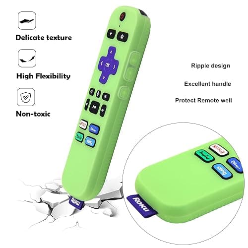 [2 Pack] Remote Cover (Glow in The Dark) Compatible with Roku Voice Remote, Pinowu Anti Slip Silicone Cover Compatible with Roku Players and Roku TVS Voice Remote (Green and Blue) thumbnail 4