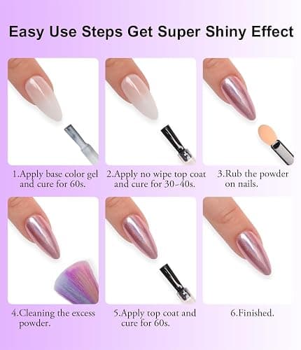 LEDSUUEI Chrome Nail Powder - Super Mirror Effect Metallic Holographic Aurora Iridescent Pearlescent Rose Gold White Pearl Chrome Nail Powder for Nails Salon DIY thumbnail 7