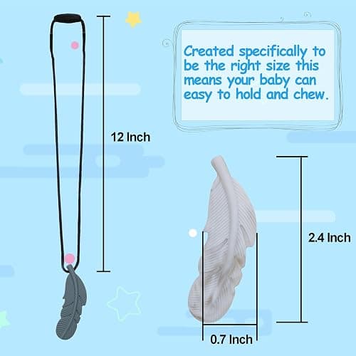 Sensory Chew Necklace for Kids, Boys and Girls, 5 Pack Silicone Feather Chewy Necklaces for Autism, ADHD, Chewing, Oral Motor Chewable Pendant for Mild Chewers - 5 Pack thumbnail 3