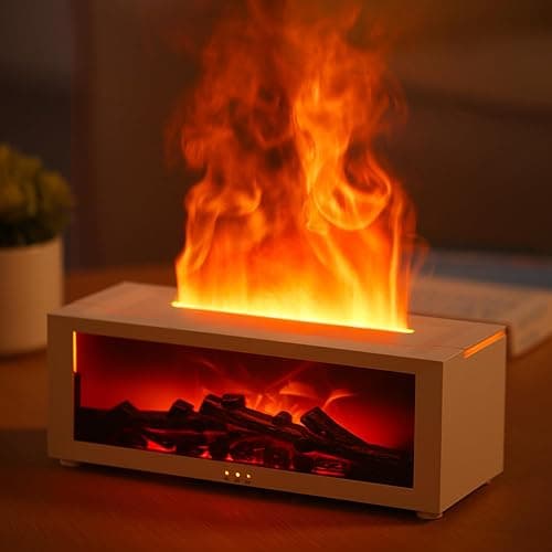 YALEDI Essential Oil Diffuser, 7 Colors Fireplace Fire Flame Aromatherapy Diffuser, 150ml Ultrasonic Humidifier, Scent Aroma Diffuser with Remote Control & Timer for Home,Bedroom,Office,Yoga (White) - Image 1
