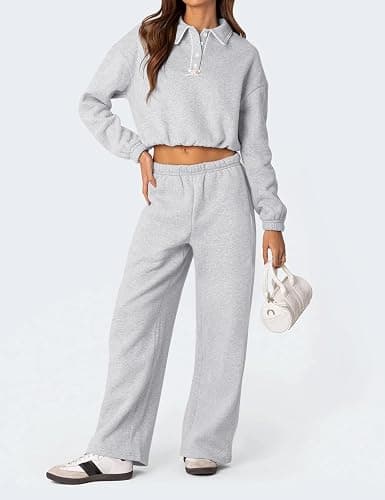 HeSaYep Women's Fleece Lined Wide Leg Sweatpants Winter Thermal Warm Baggy Straight Leg Sweat Pants with Pockets thumbnail 6
