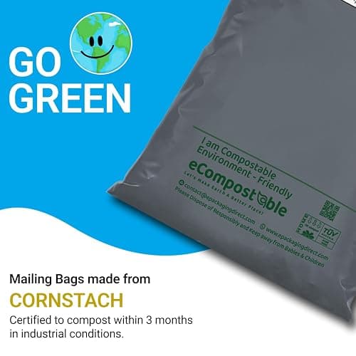 100x Eco-Friendly Mailing Bags Compostable Parcel Bags - Assorted Sizes (Small to Large) - Zero Waste Shipping Bags - Corn Starch Grey Postage Packaging for Vinted, eBay, Small Businesses thumbnail 3