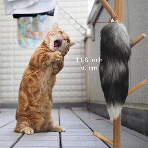 WtgwtQ Fluffy Fox Tail Fur Keychain Therian Cosplay Handbag Tassel Hook Accessories for Women Black Soft Faux Furry Tails Toy Kids Birthdays Party Costume Cat Toys for indoor Cats thumbnail 3
